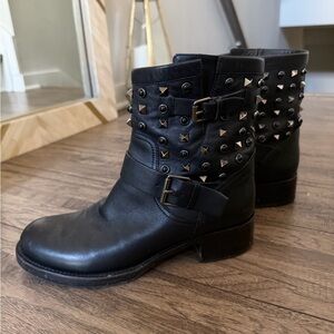 Valentino Garavani Black Leather Studded Moto Boots